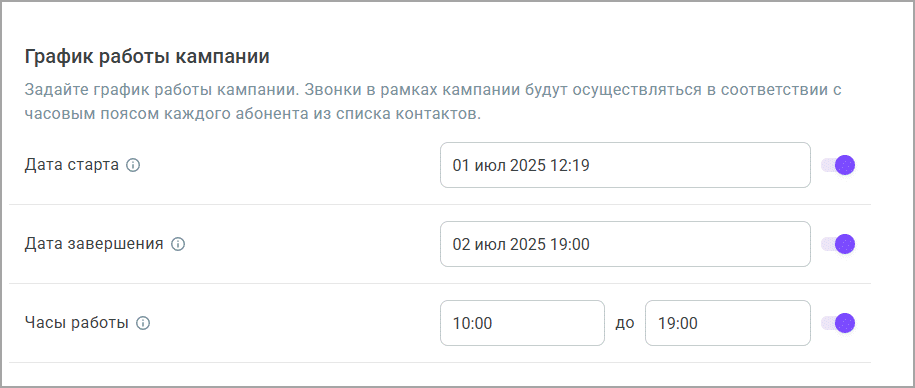График работы кампании