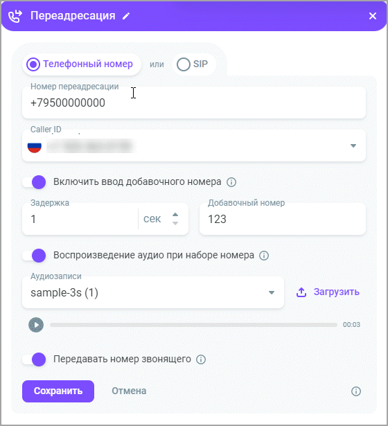 Переадресация вызова на SIP-номер